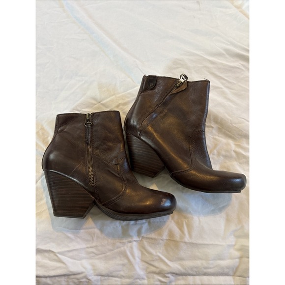 OTBT Shoes - OTBT Red Way Brown Leather Zip‎ High Heel Ankle Booties Boots Size Womens 7.5 M